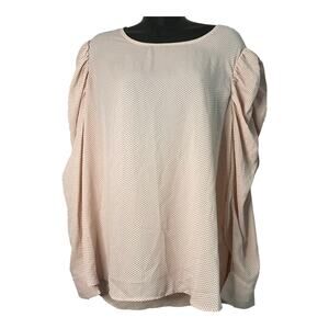 Adrianna Papell Womens Size XL Pink Champagne Polka Dot Shirring Sleeve Blouse
